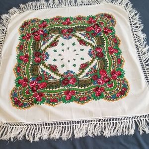 Japan floral fringed scarf